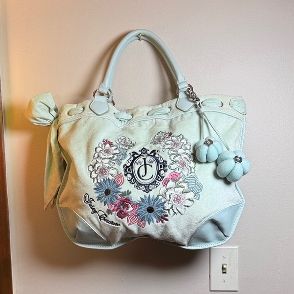 Juicy Couture Handbags - Vintage Juicy Couture Pastel Blue with Floral Embroidery